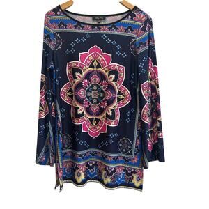 Melissa Paige Women M Tunic Gypsy Paisley Long Sleeve Peasant Top Boho